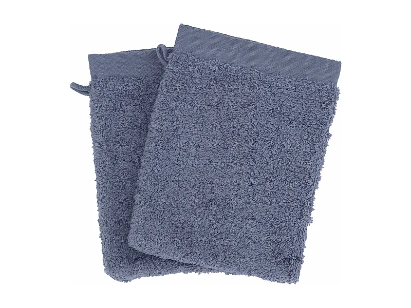 Lot de 2 gants de toilette 16x21 cm coton peigné ALBA acier