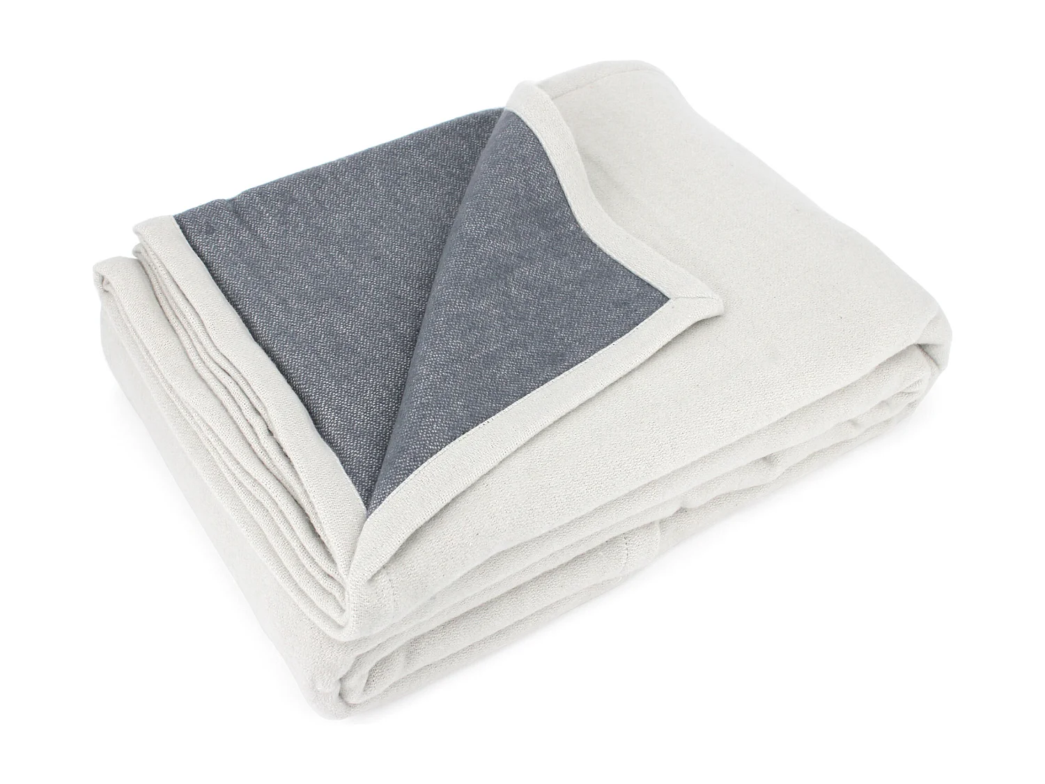 Couverture été 180x240 cm coton 260 g/m2 PROVENCE bicolore gris perle/acier