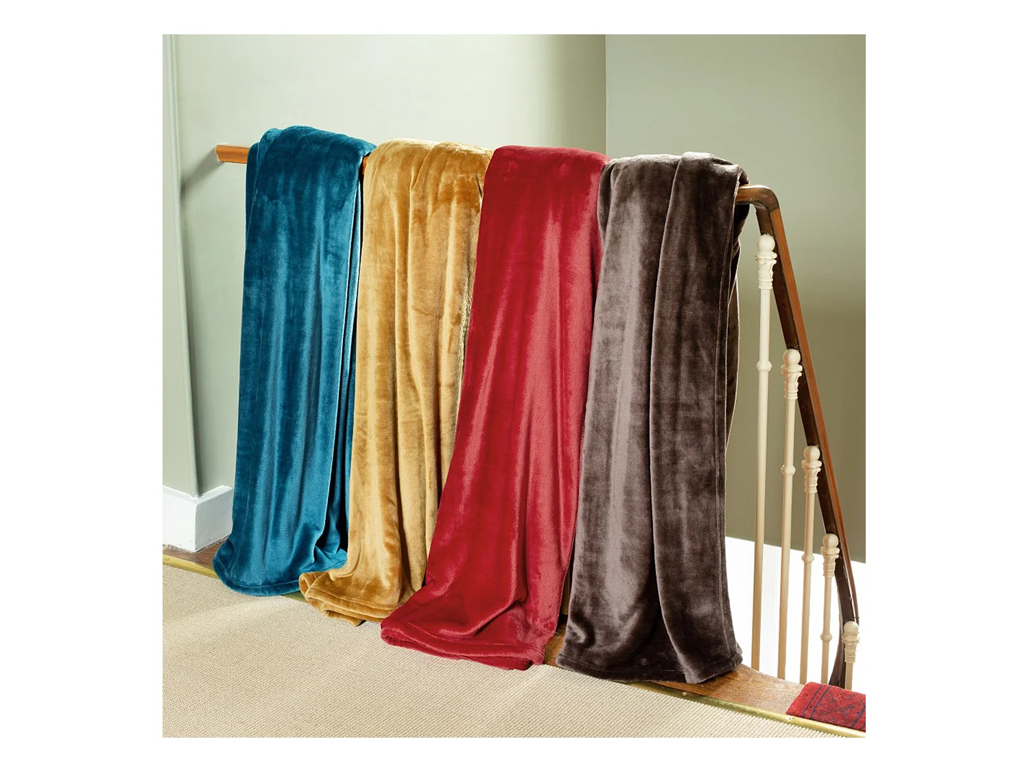 Couverture polaire microvelours 240x260 cm VELVET Bleu Lac