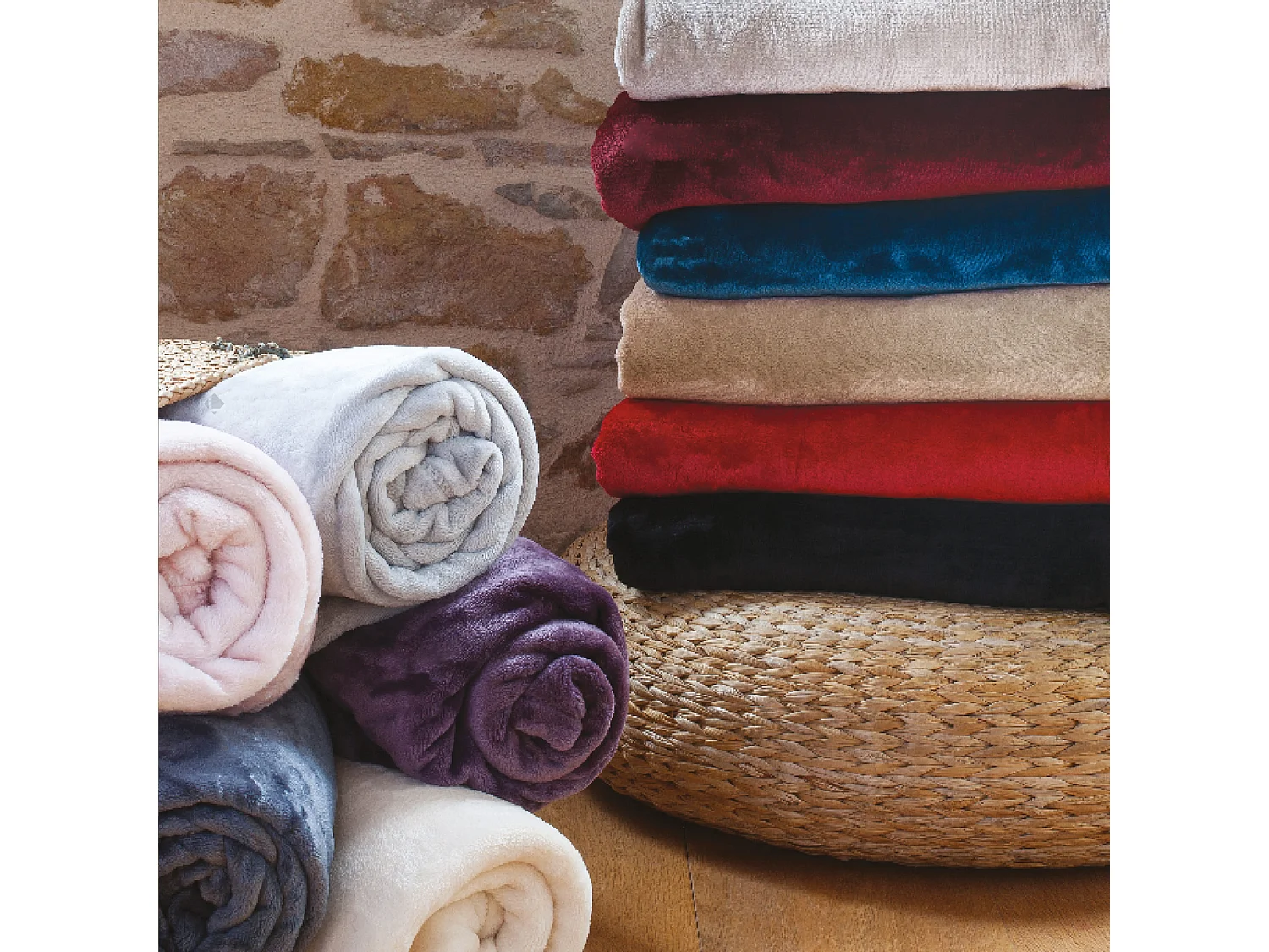 Couverture polaire microvelours 240x260 cm VELVET Ivoire