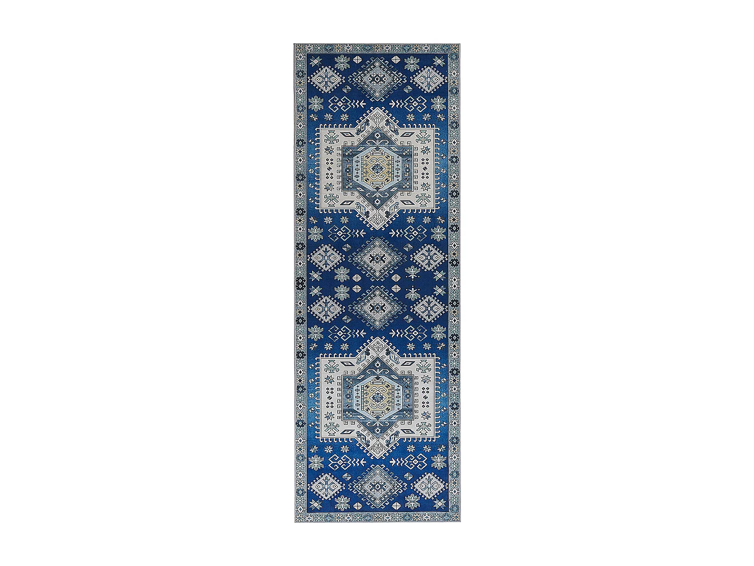 Moderner Teppich Kurzflor geometrisches Muster 80 x 200 cm blau/beige Parvakadli