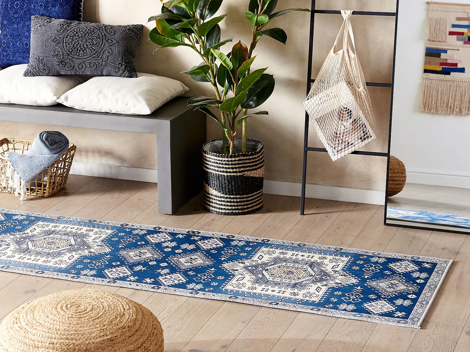 Tapis bleu et beige 60 x 200 cm PARVAKADLI