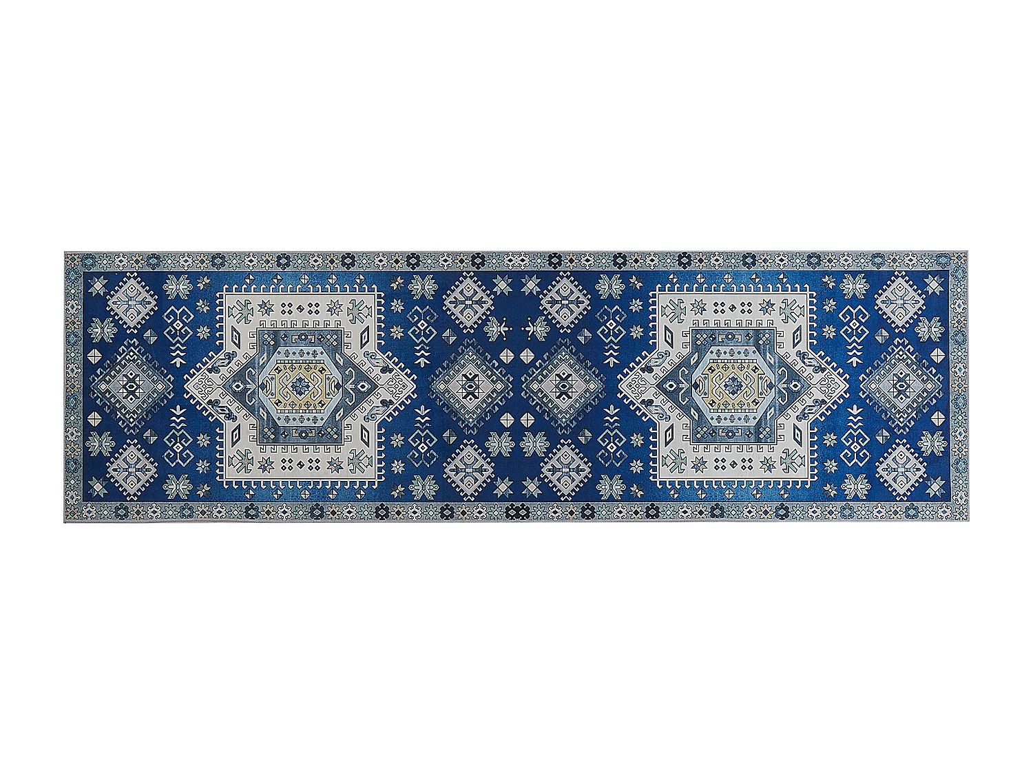 Moderner Teppich Kurzflor geometrisches Muster 60 x 200 cm blau/beige Parvakadli