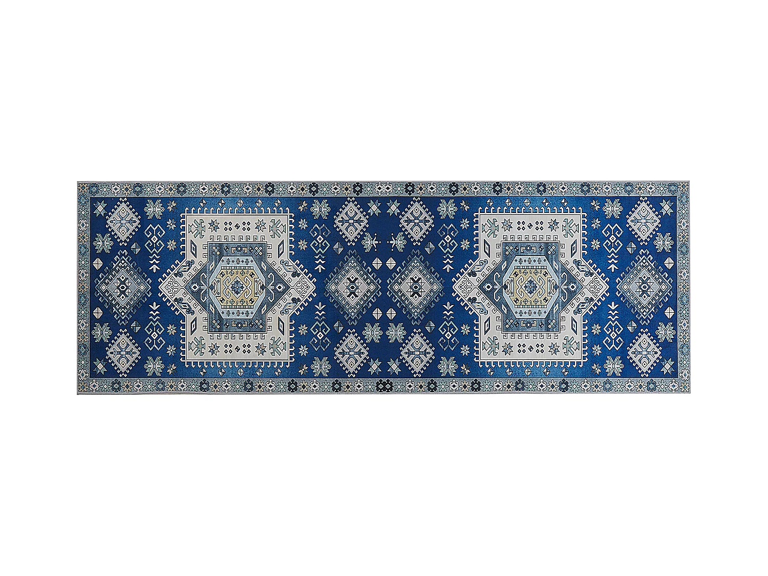 Moderner Teppich Kurzflor geometrisches Muster 70 x 200 cm blau/beige Parvakadli