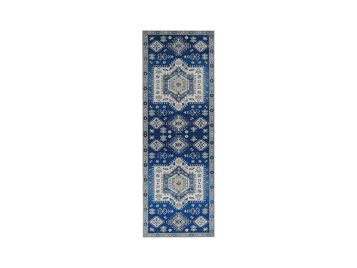 Moderner Teppich Kurzflor geometrisches Muster 70 x 200 cm blau/beige Parvakadli