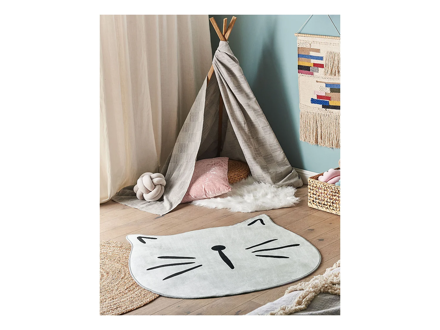 Vloerkleed kat polyester grijs ⌀ 100 cm KITTY