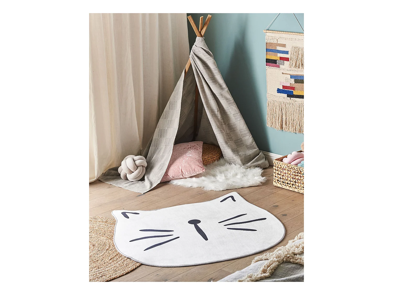 Vloerkleed kat polyester wit ⌀ 100 cm KITTY