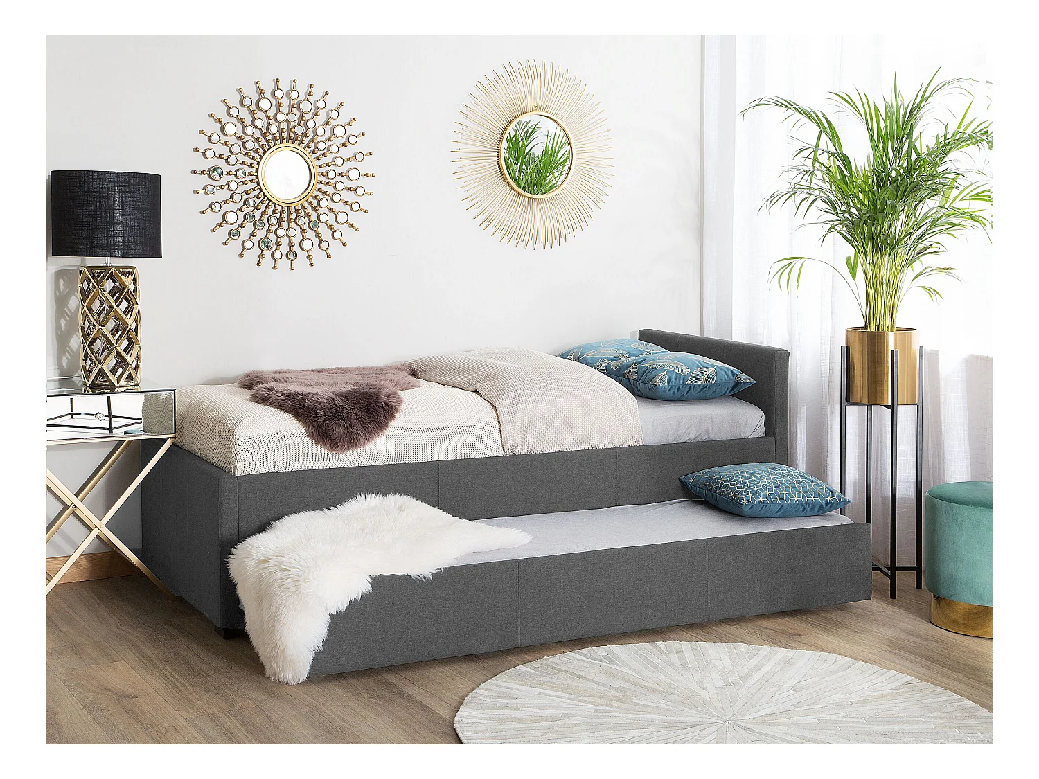 Cama gavetão Tecido MARMANDE 80 x 200 cm Cinzento escuro