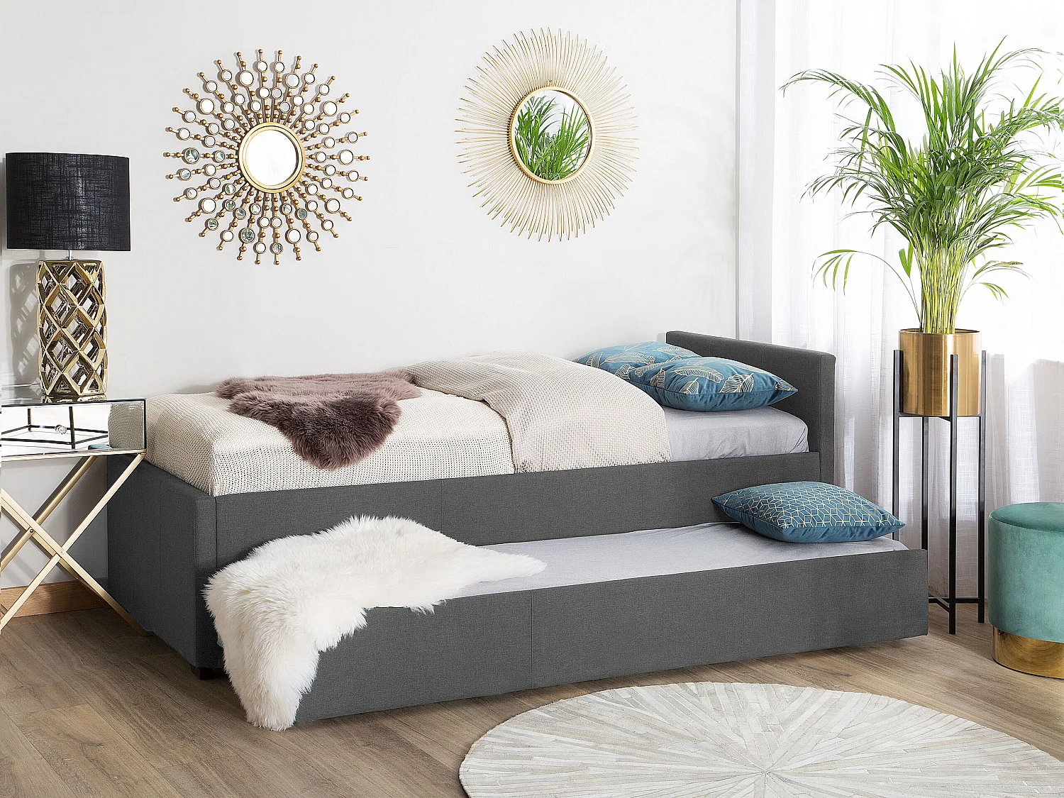 Lit gigogne Tissu MARMANDE 80 x 200 cm Gris foncé