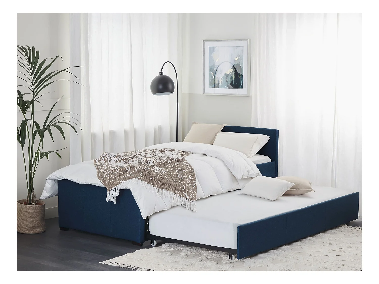 Lit gigogne Tissu MARMANDE 90 x 200 cm Bleu marine