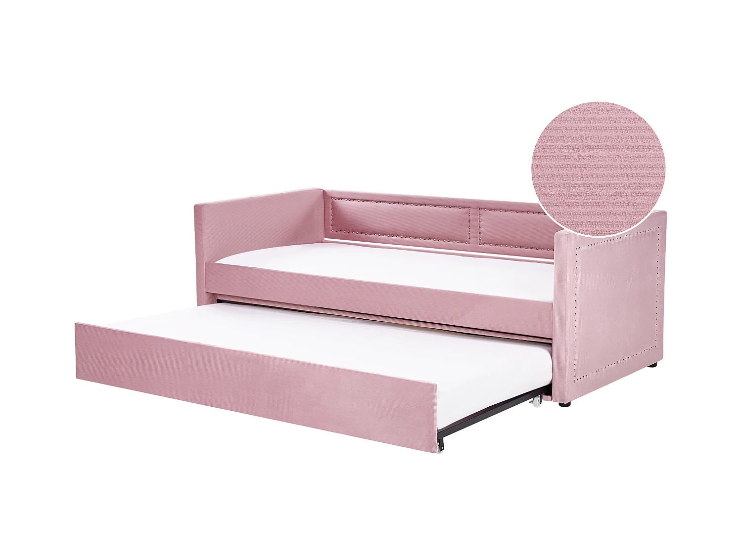 Łóżko wysuwane Sztruks MIMIZAN 90 x 200 cm Różowy