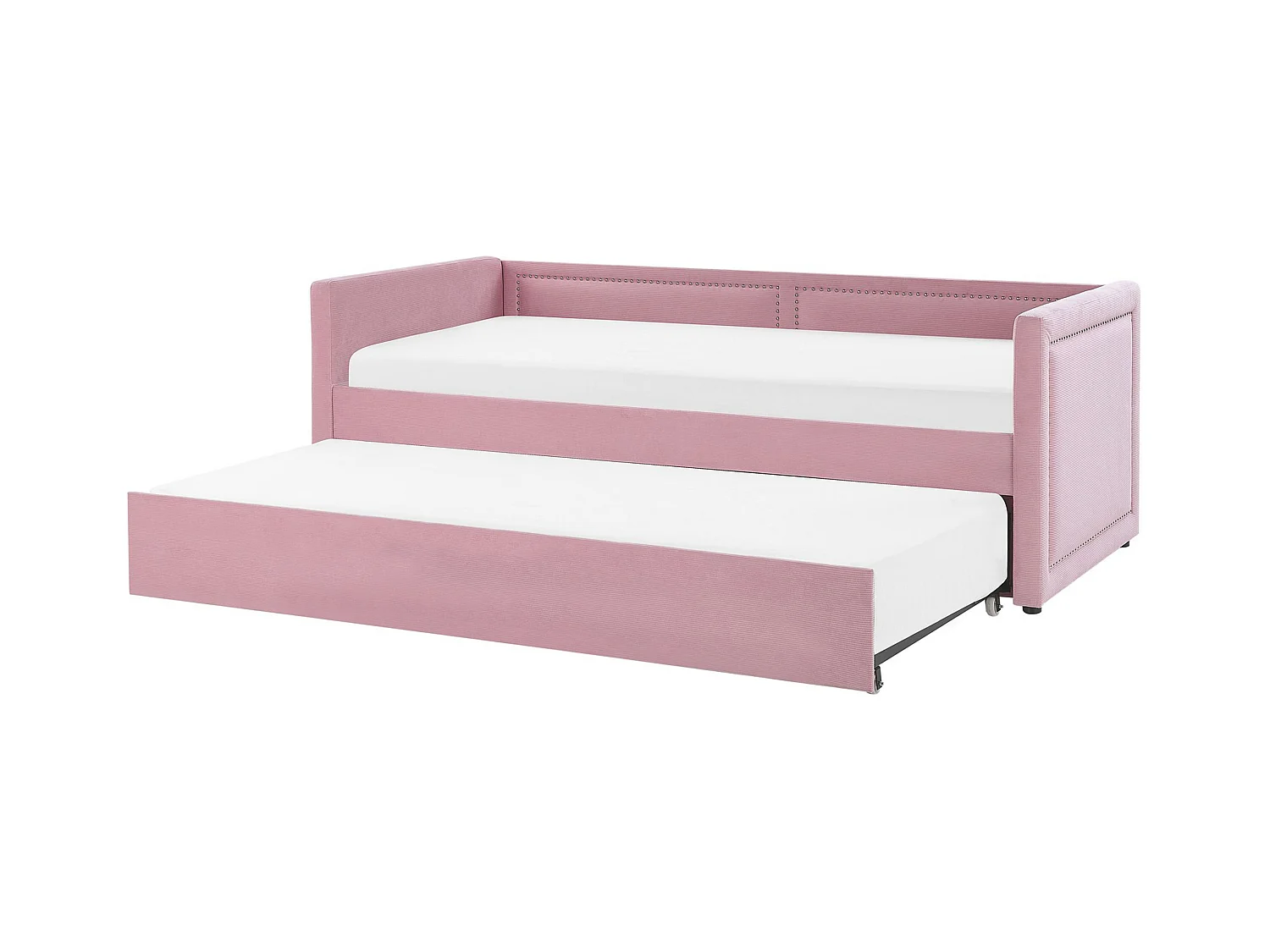 Łóżko wysuwane Sztruks MIMIZAN 90 x 200 cm Różowy