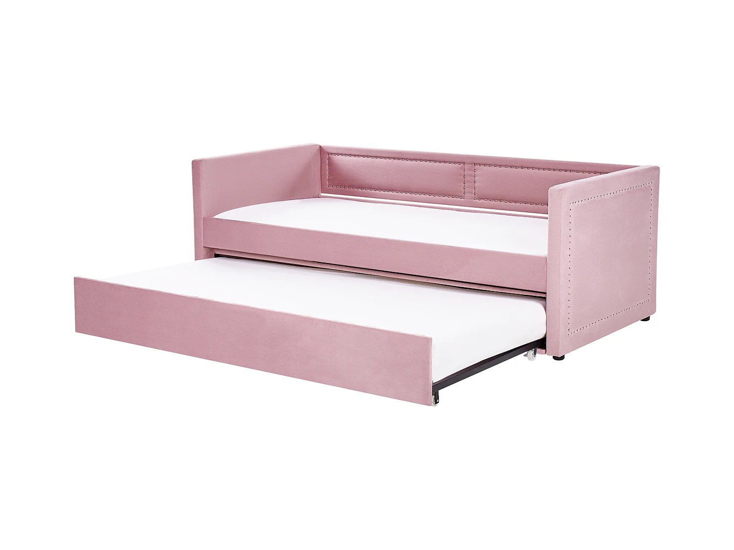 Łóżko wysuwane Sztruks MIMIZAN 90 x 200 cm Różowy