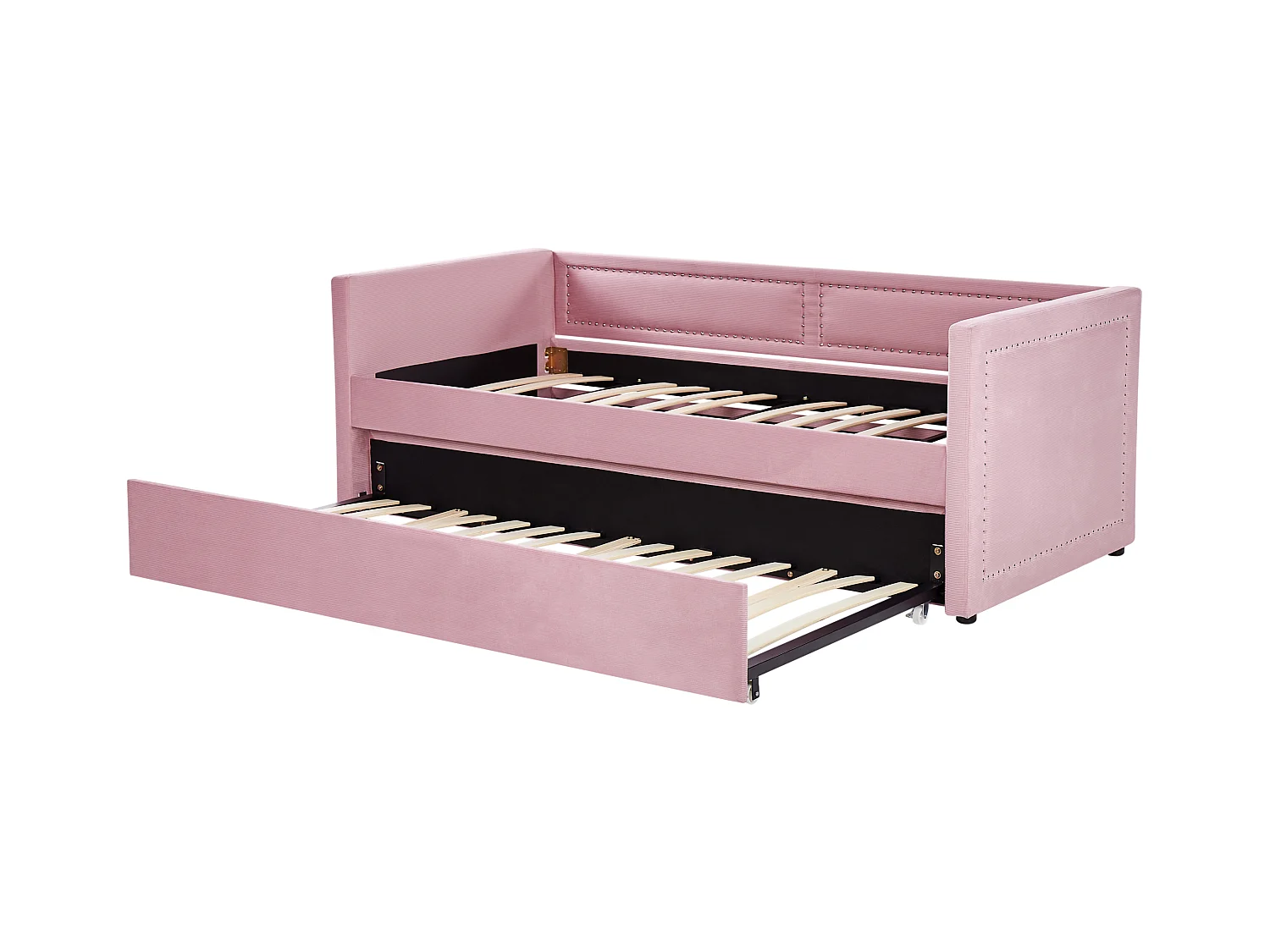 Łóżko wysuwane Sztruks MIMIZAN 90 x 200 cm Różowy