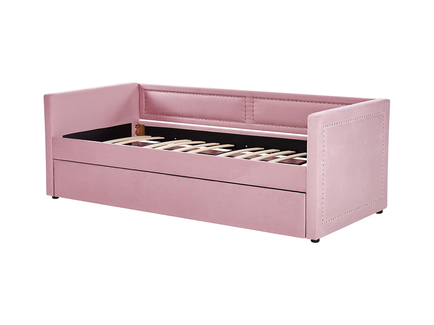 Łóżko wysuwane Sztruks MIMIZAN 90 x 200 cm Różowy