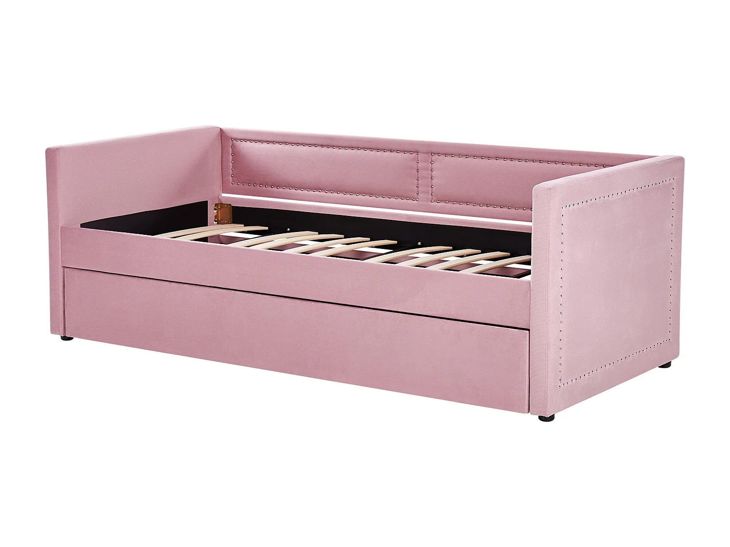 Lit gigogne Velours côtelé MIMIZAN 90 x 200 cm Rose