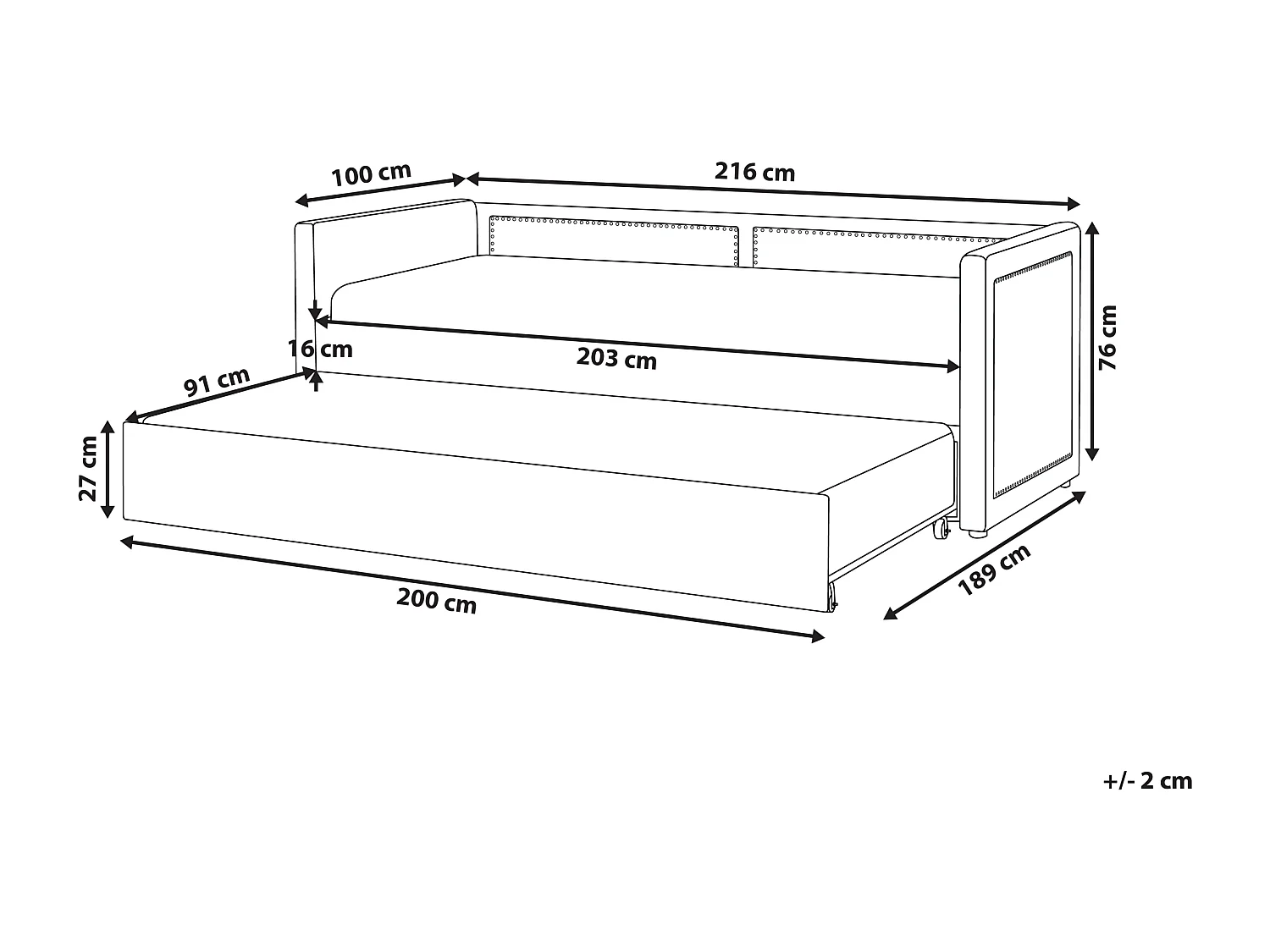 Onderschuifbed Corduroy MIMIZAN 90 x 200 cm Roze