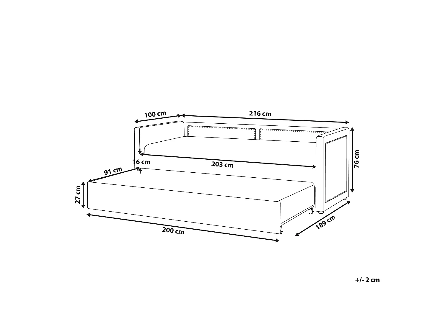 Lit gigogne Velours côtelé MIMIZAN 90 x 200 cm Rose