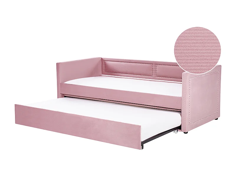 Letto estraibile Velluto a coste MIMIZAN 90 x 200 cm Rosa