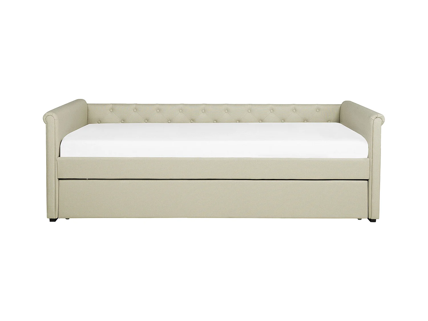 Elegantes Tandembett ausziehbar Polsterung beige Leinenoptik Libourne