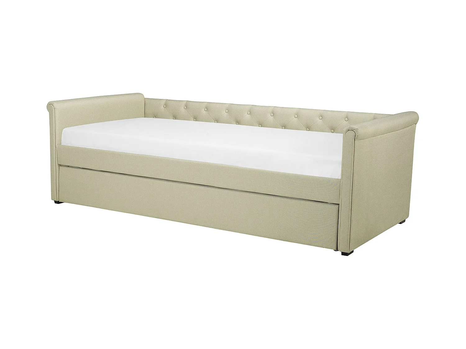 Elegantes Tandembett ausziehbar Polsterung beige Leinenoptik Libourne