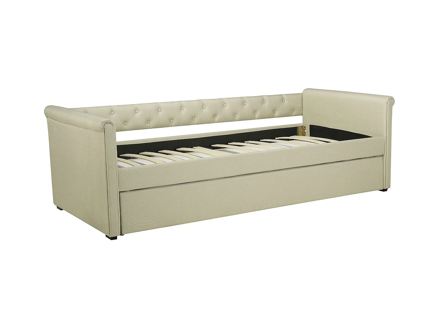 Elegantes Tandembett ausziehbar Polsterung beige Leinenoptik Libourne