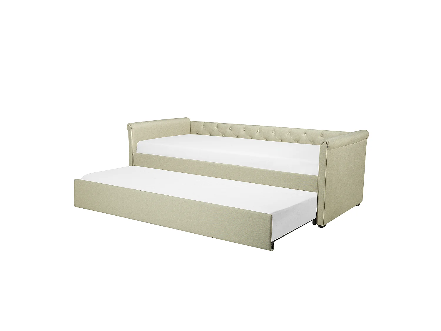 Elegantes Tandembett ausziehbar Polsterung beige Leinenoptik Libourne