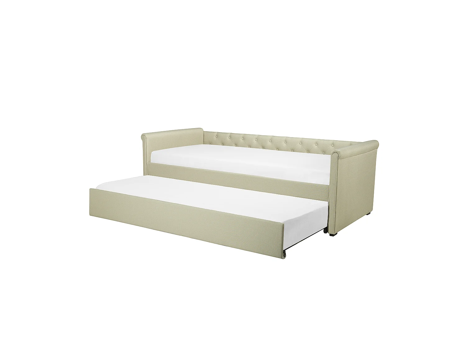 Elegantes Tandembett ausziehbar Polsterung beige Leinenoptik Libourne