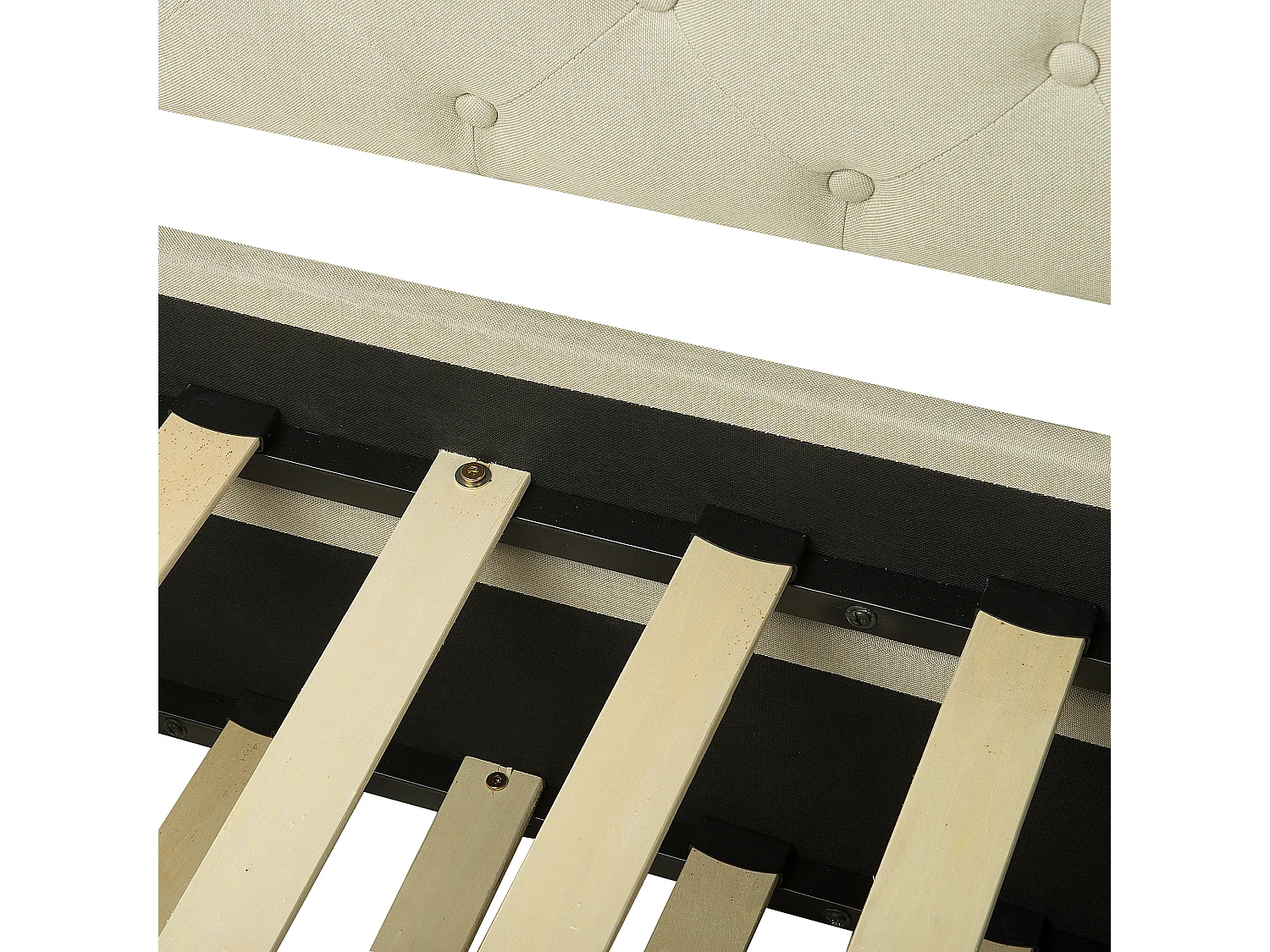 Elegantes Tandembett ausziehbar Polsterung beige Leinenoptik Libourne