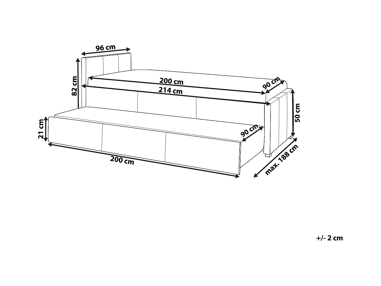Onderschuifbed Stof MARMANDE 90 x 200 cm Lichtgrijs