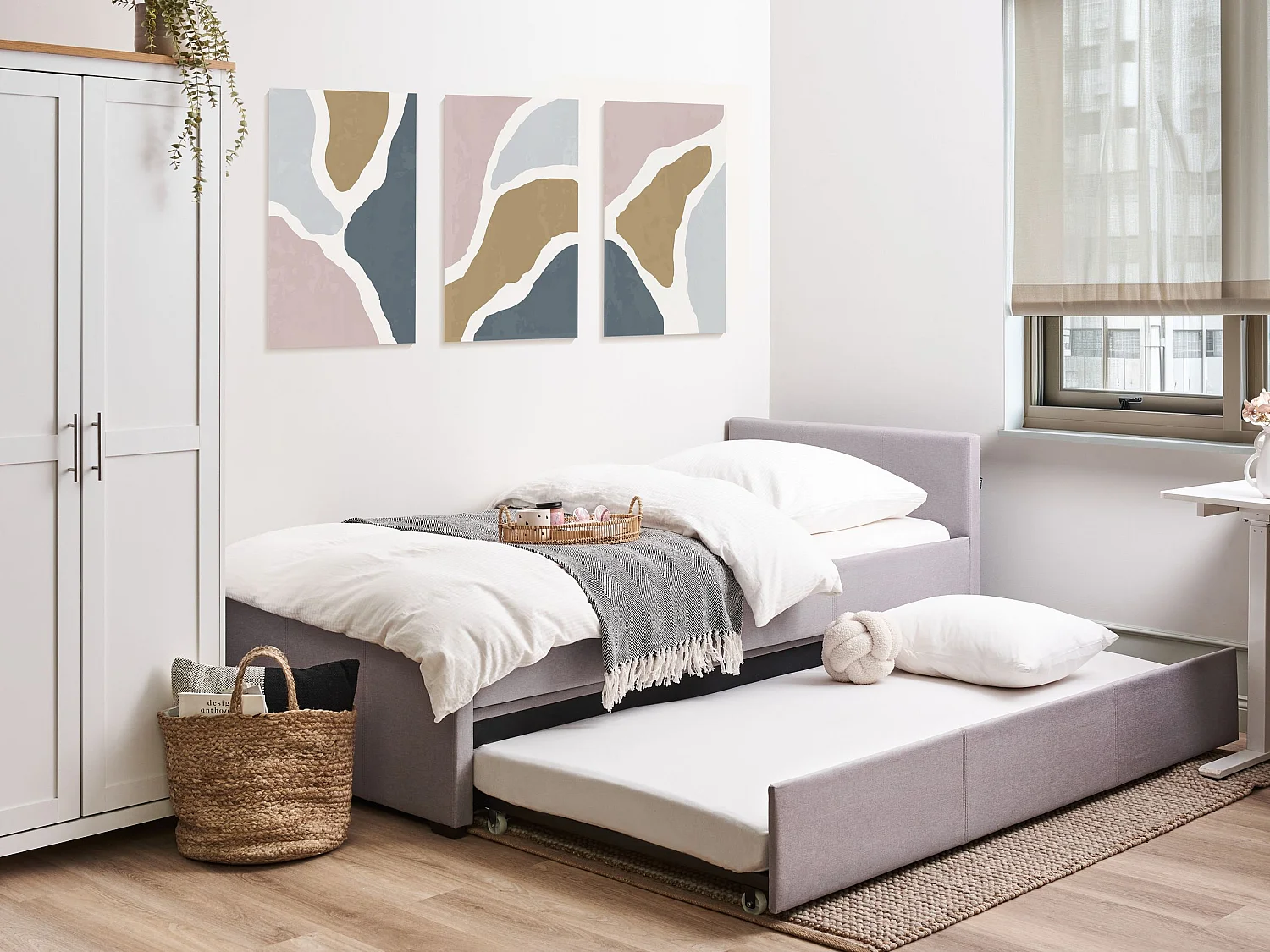 Onderschuifbed Stof MARMANDE 90 x 200 cm Lichtgrijs