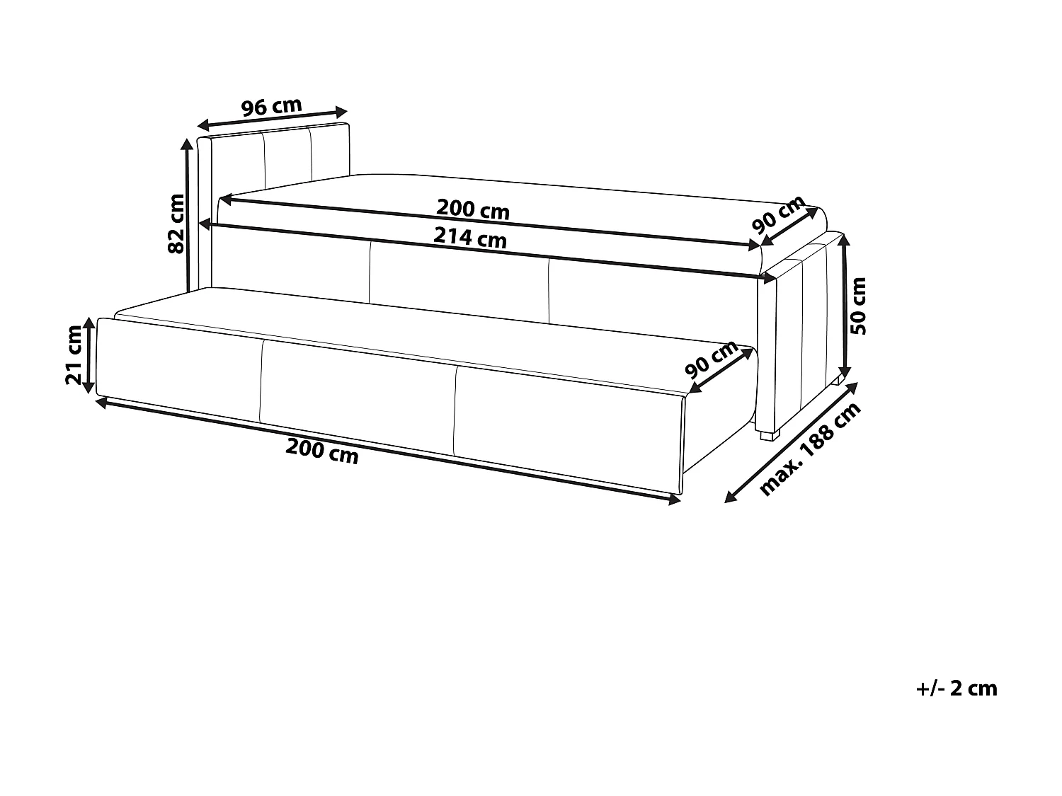 Onderschuifbed Stof MARMANDE 90 x 200 cm Lichtgrijs