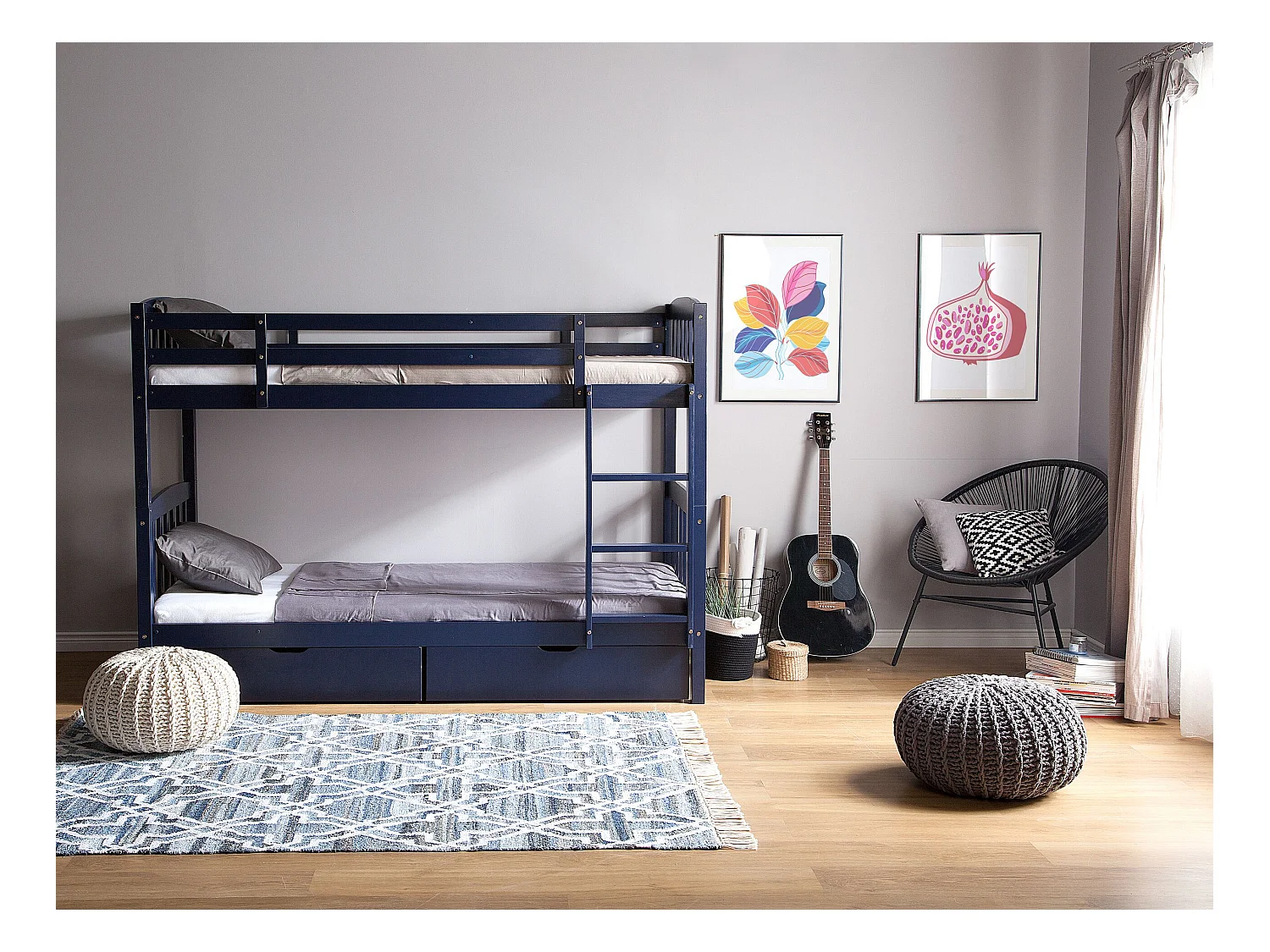 Beliche com gavetas Pinho REVIN 90 x 200 cm Azul marinho