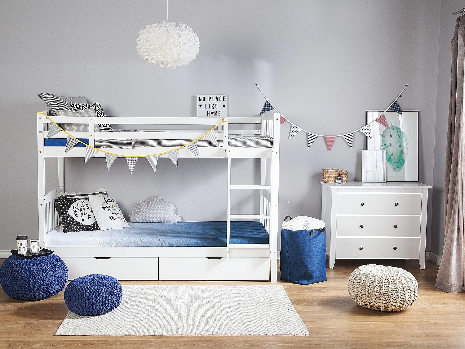 Letto a castello con cassetti Legno di pino REVIN 90 x 200 cm Bianco