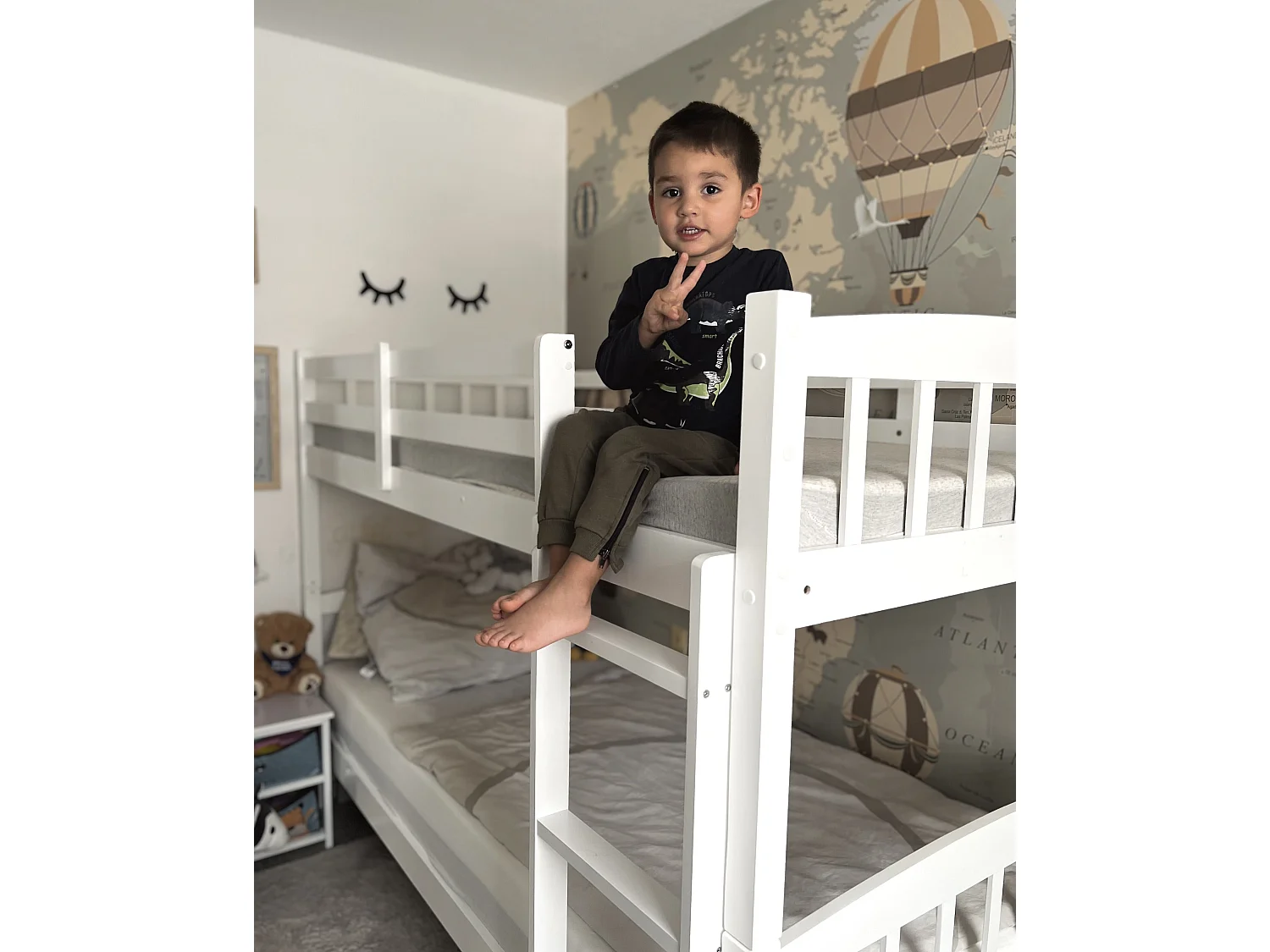 Letto a castello con cassetti Legno di pino REVIN 90 x 200 cm Bianco