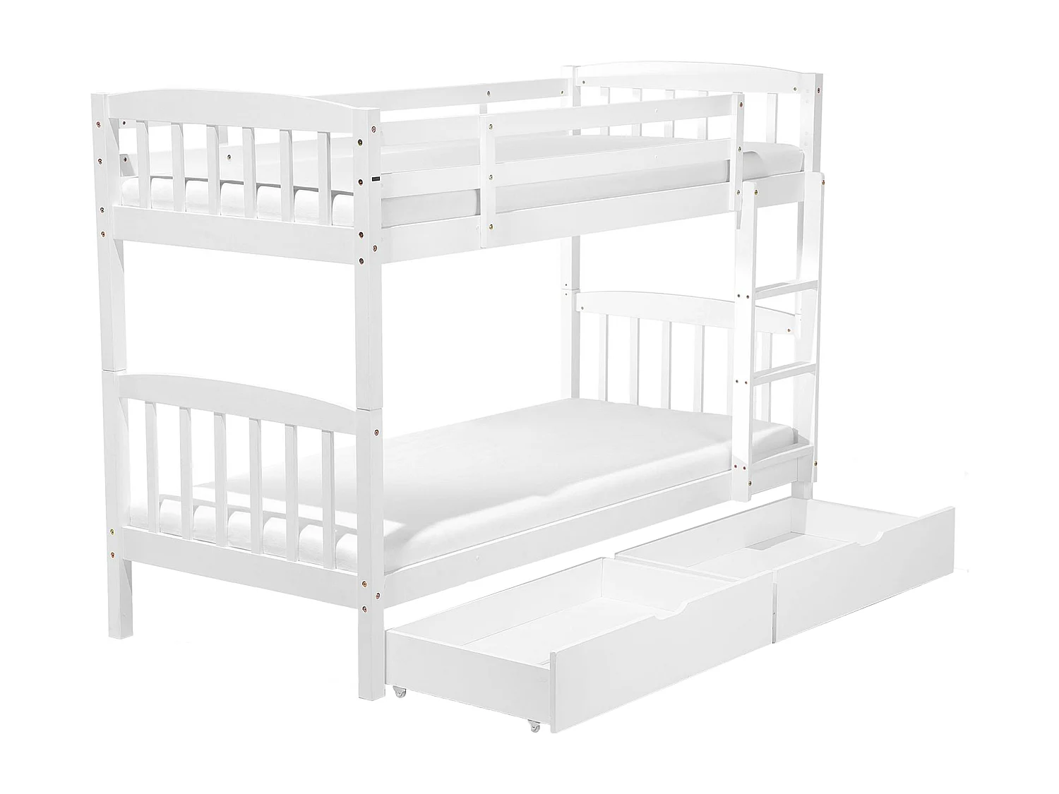 Letto a castello con cassetti Legno di pino REVIN 90 x 200 cm Bianco