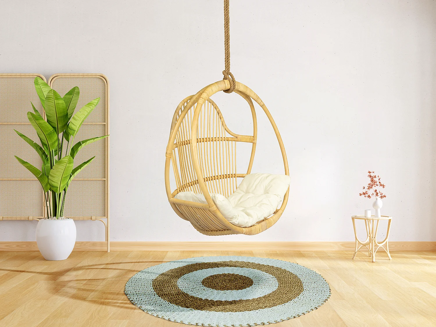 Fauteuil suspendu en rotin naturel BRIANNA