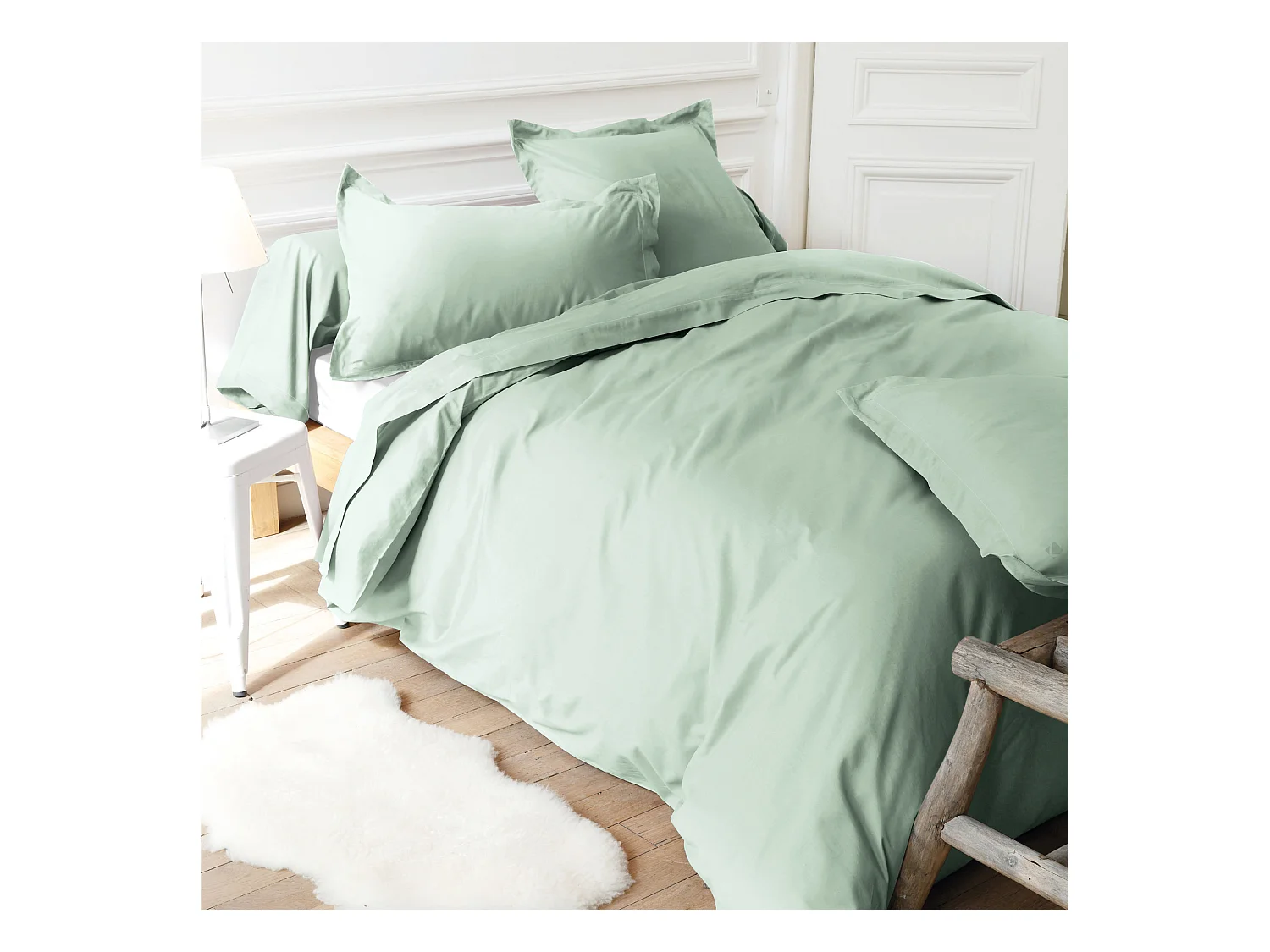 Drap housse relaxation uni 2x80x200 cm coton ALTO vert fleur d'amandier TR Tête relevable uniquement