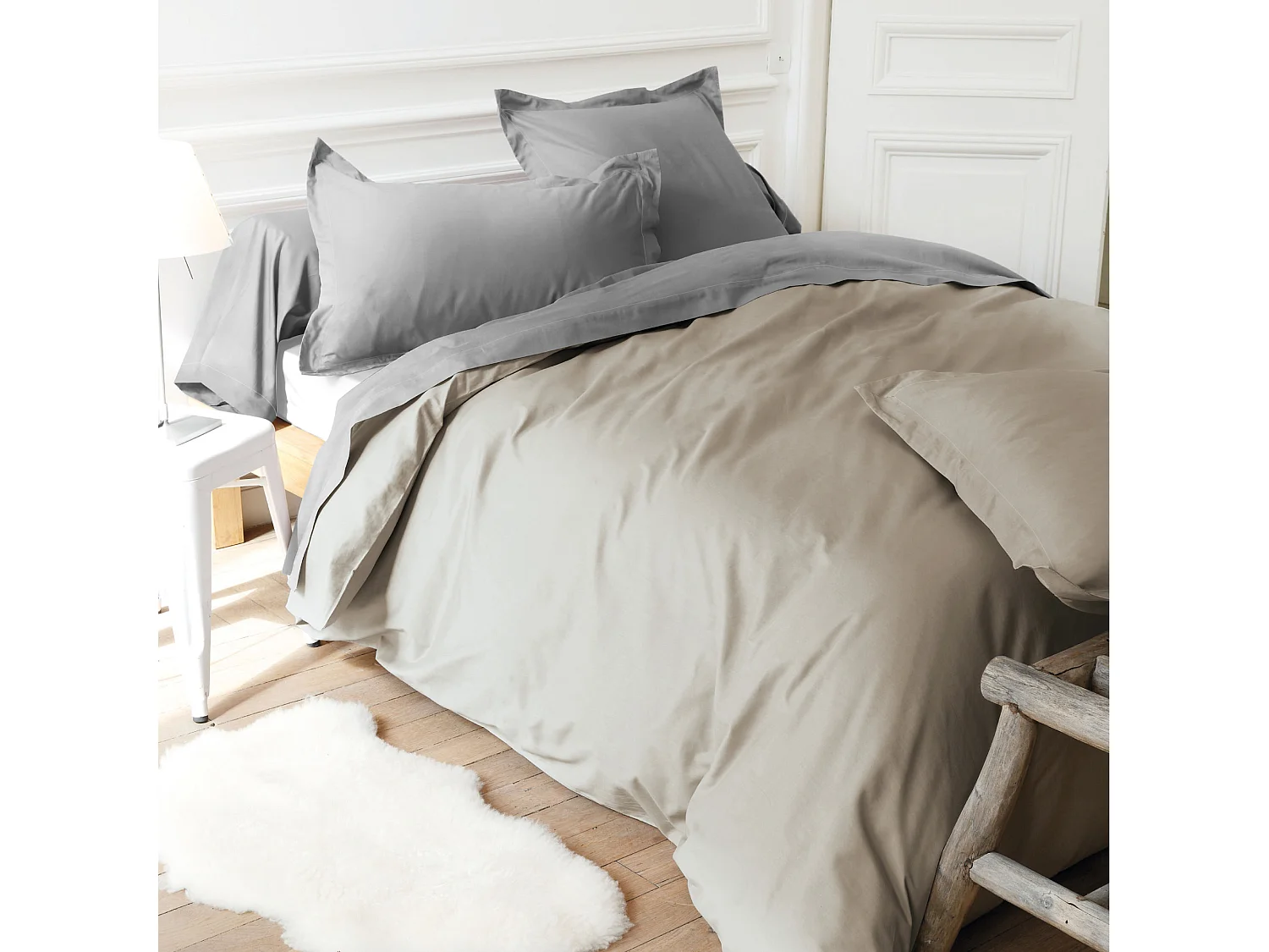 Drap housse relaxation uni 2x100x200 cm coton ALTO Chamois TPR Tête et pied relevable