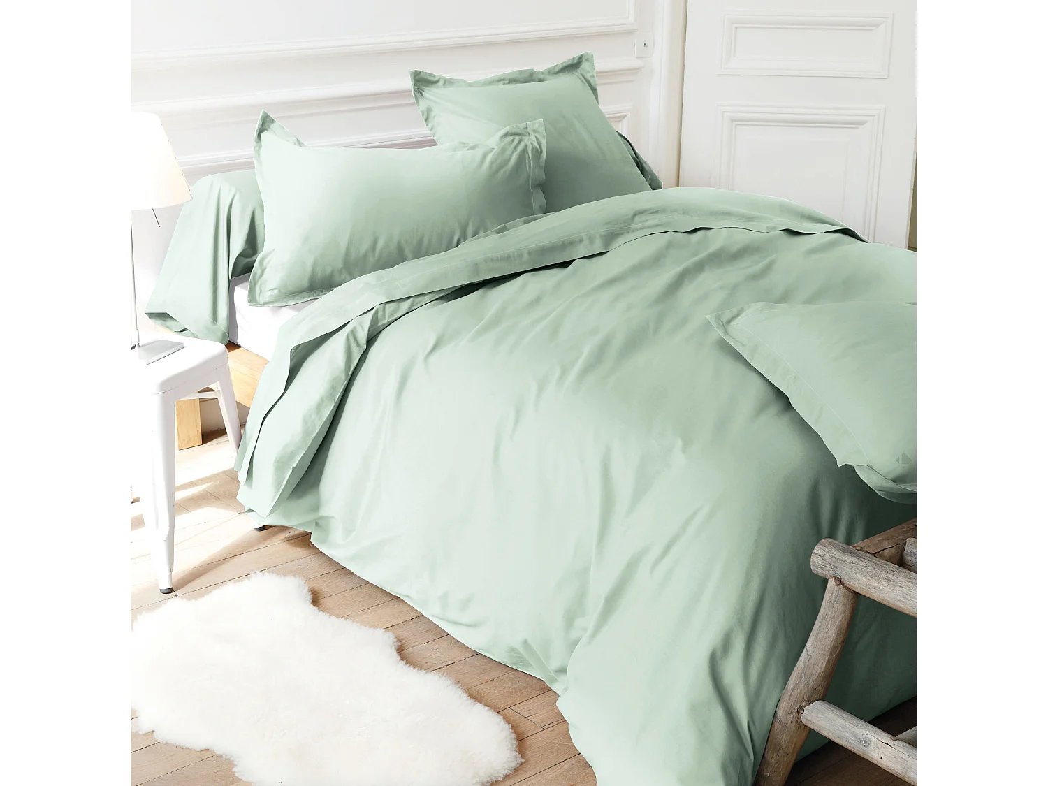 Drap housse relaxation uni 2x80x220 cm coton ALTO vert fleur d'amandier TPR Tête et pied relevable