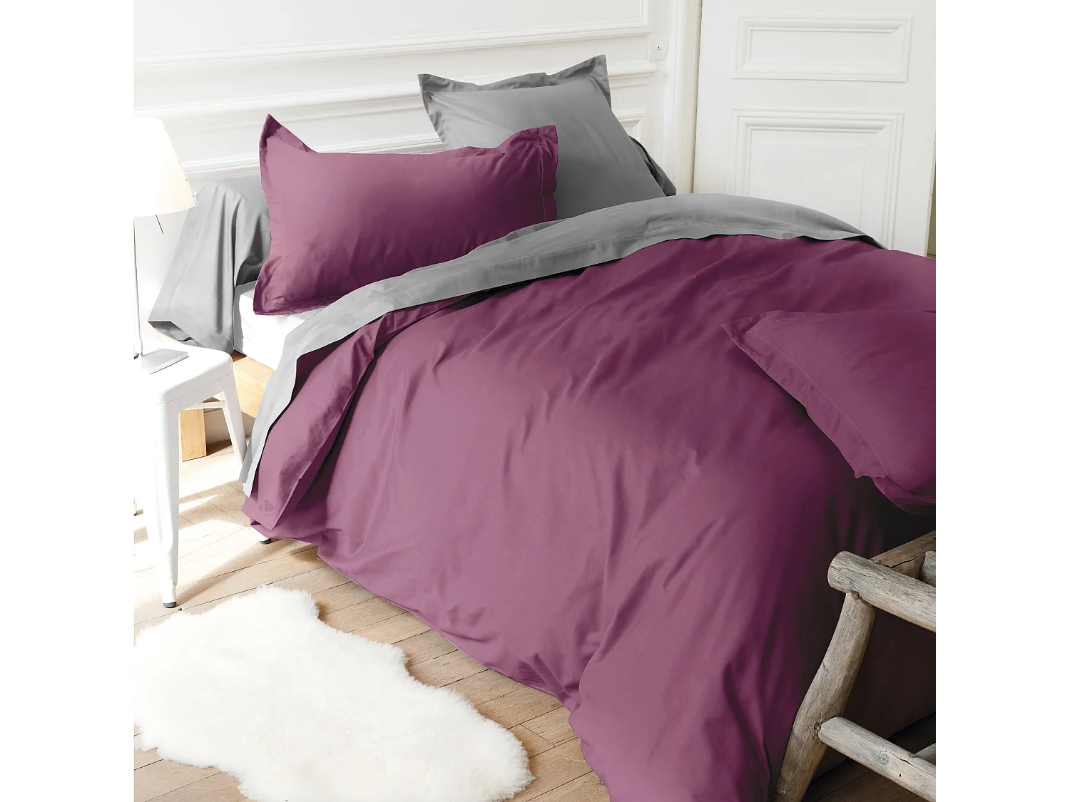 Drap housse relaxation uni 2x80x220 cm coton ALTO Raisin TR Tête relevable uniquement