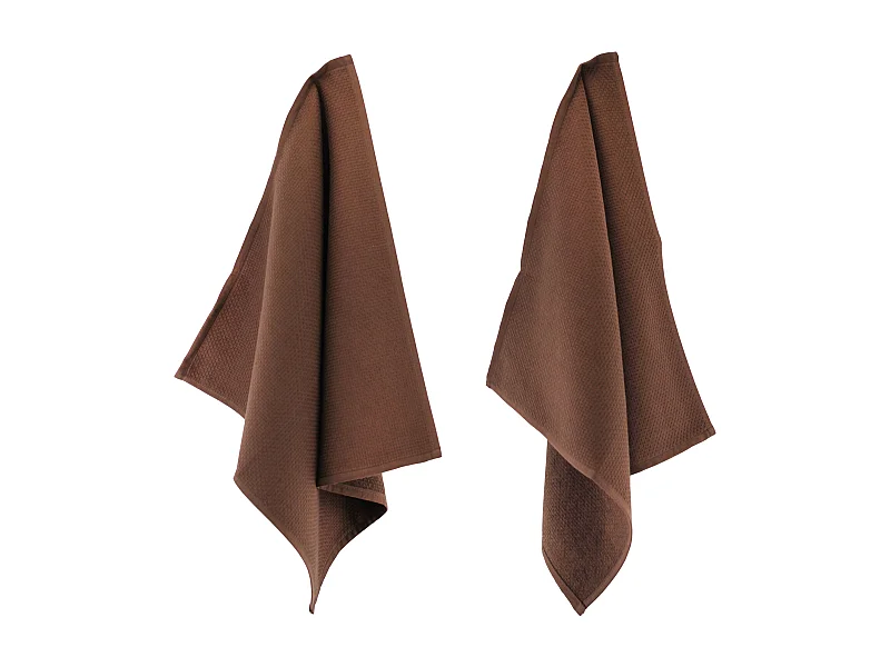 Lot de 2 torchons de cuisine 50x50 cm nid d'abeille PURE KITCHEN WAFFLE Marron