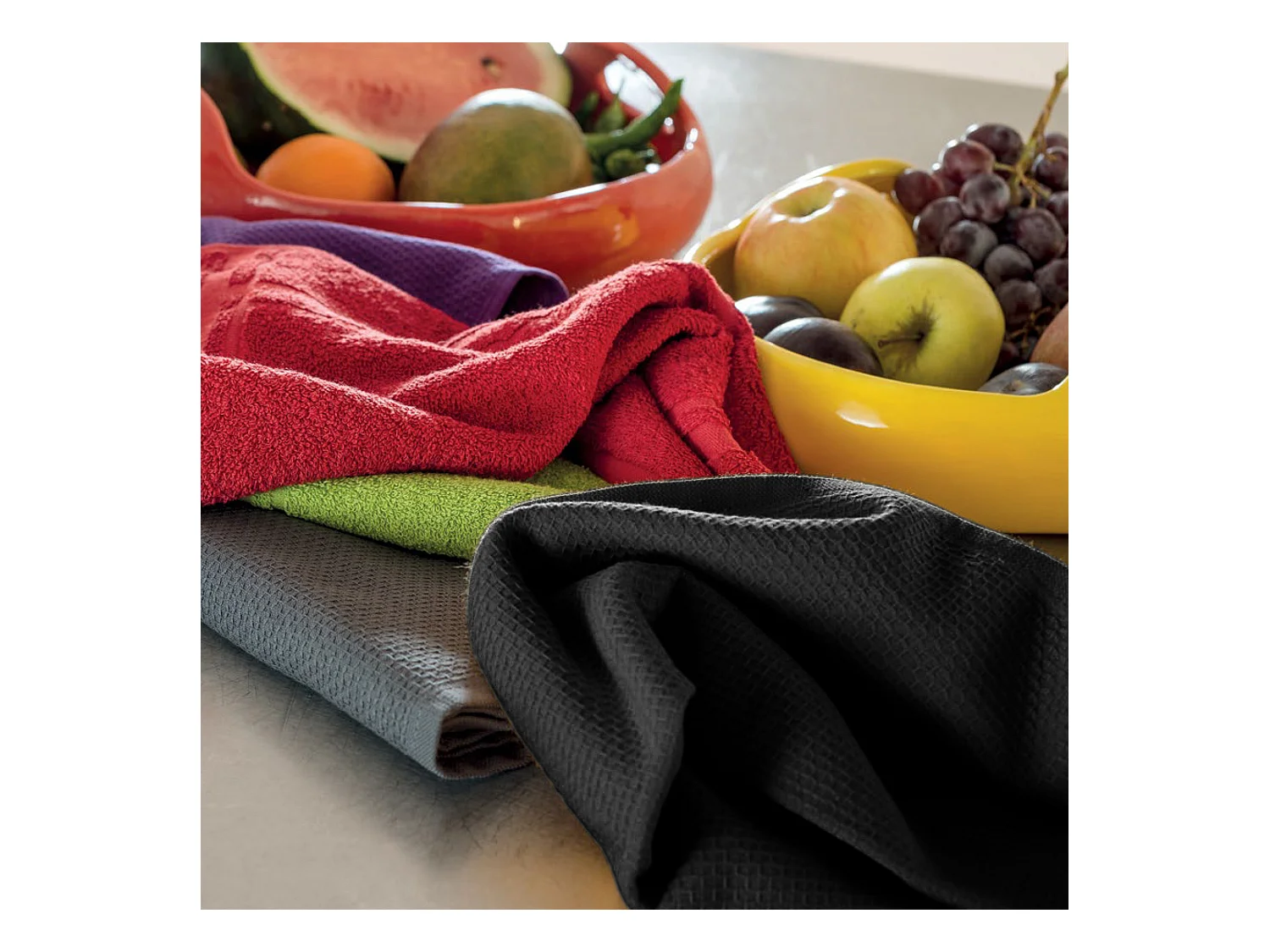 Lot de 2 torchons de cuisine 50x50 cm nid d'abeille PURE KITCHEN WAFFLE Noir