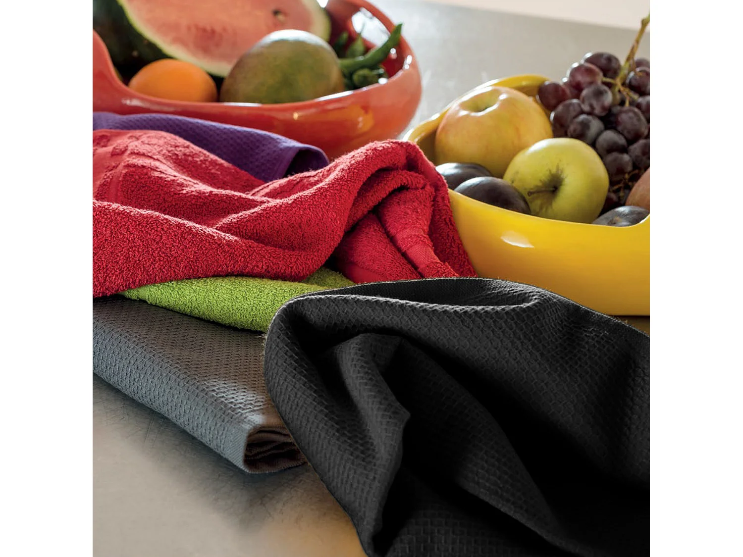 Lot de 2 torchons de cuisine 50x50 cm nid d'abeille PURE KITCHEN WAFFLE Noir