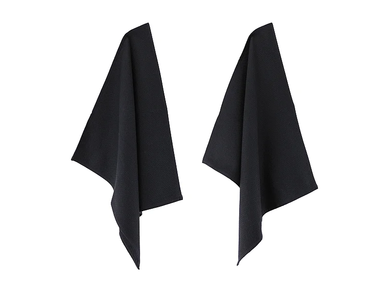Lot de 2 torchons de cuisine 50x50 cm nid d'abeille PURE KITCHEN WAFFLE Noir