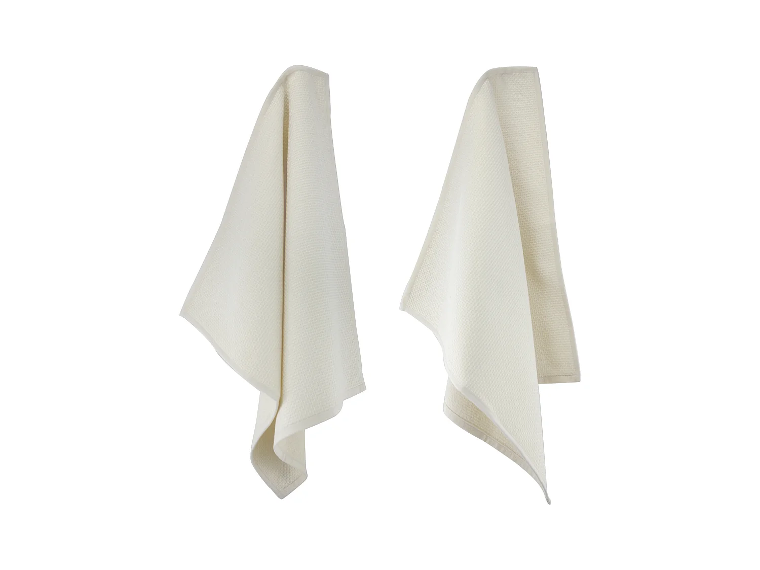Lot de 2 torchons de cuisine 50x50 cm nid d'abeille PURE KITCHEN WAFFLE Ivoire