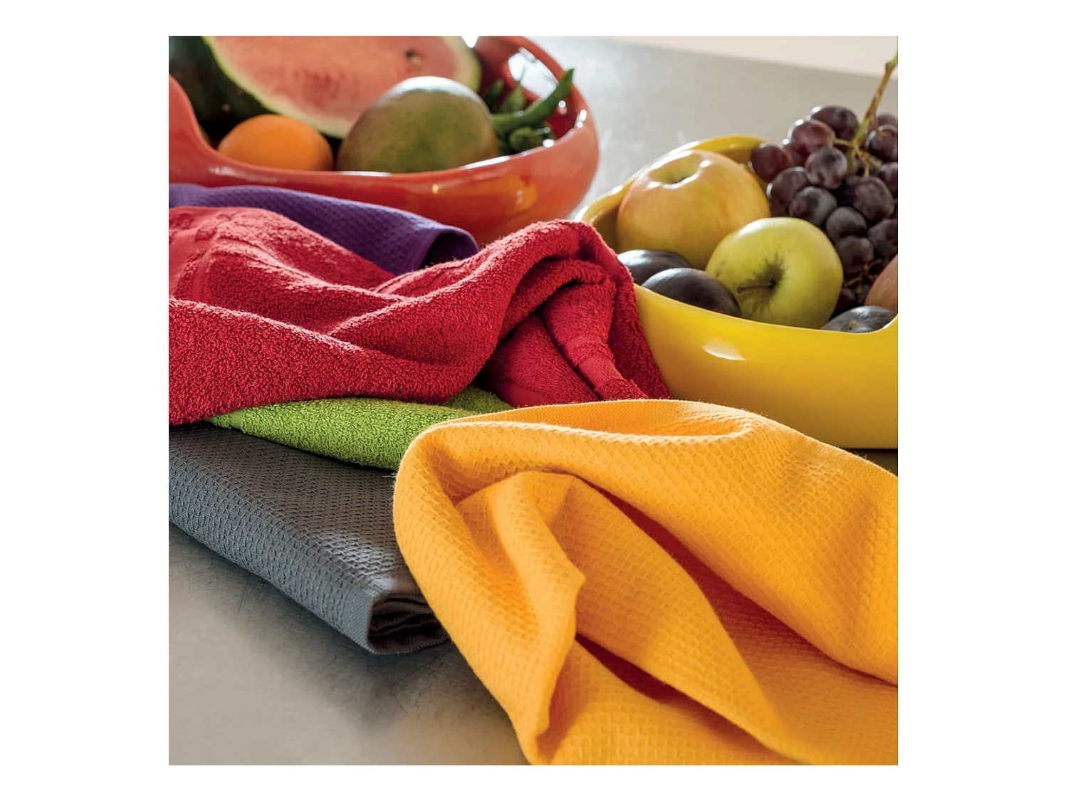 Lot de 2 torchons de cuisine 50x50 cm nid d'abeille PURE KITCHEN WAFFLE Ivoire