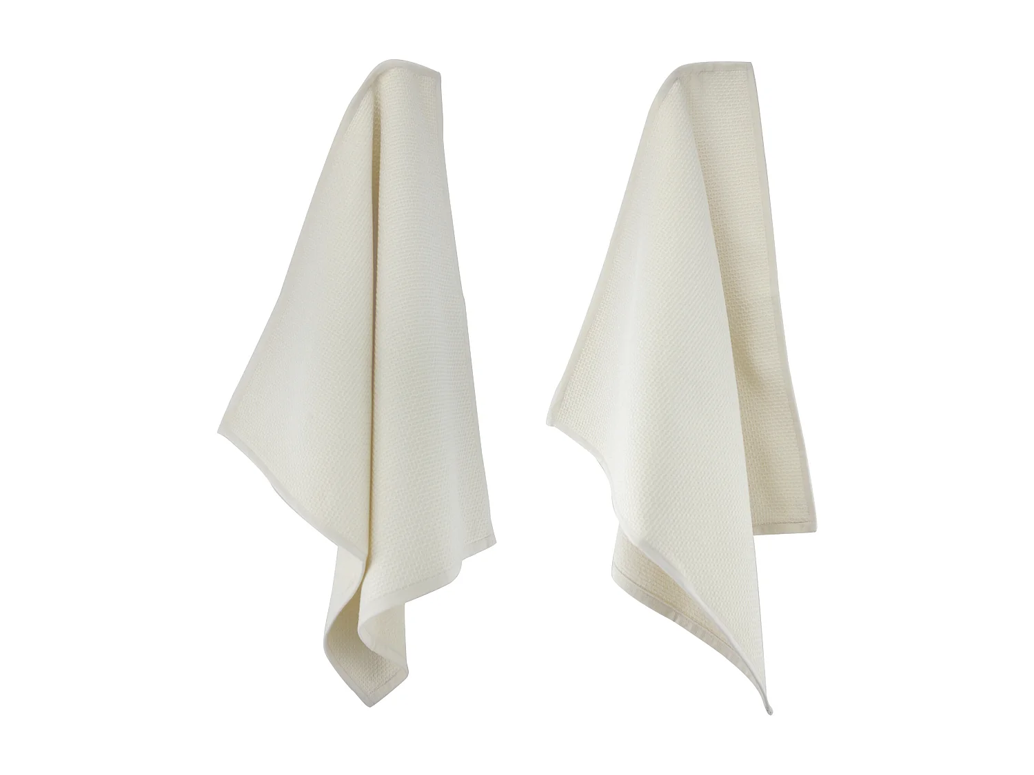Lot de 2 torchons de cuisine 50x50 cm nid d'abeille PURE KITCHEN WAFFLE Ivoire