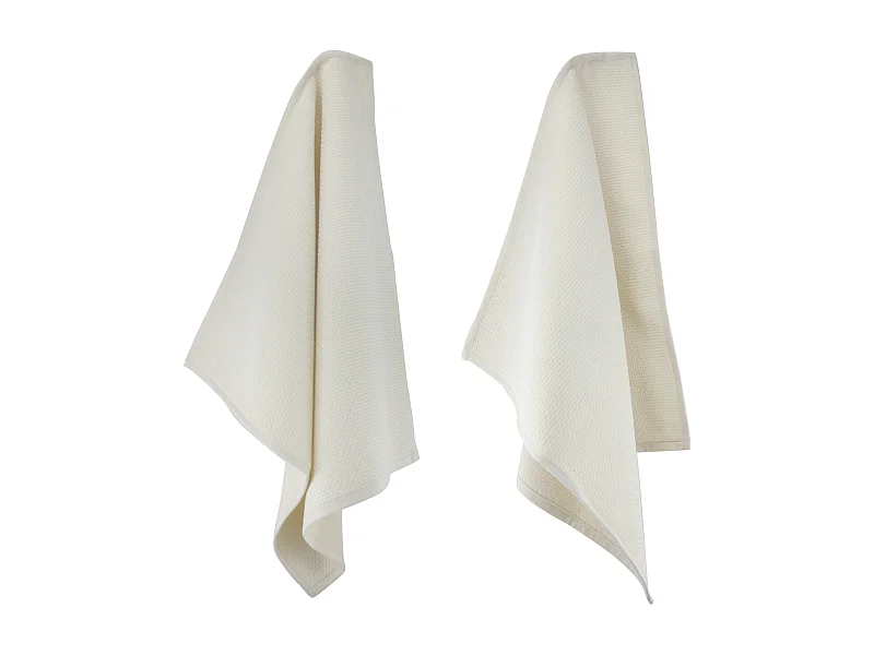 Lot de 2 torchons de cuisine 50x50 cm nid d'abeille PURE KITCHEN WAFFLE Ivoire