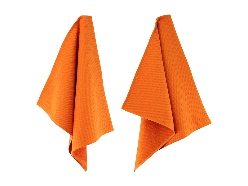 Lot de 2 torchons de cuisine 50x50 cm nid d'abeille PURE KITCHEN WAFFLE Orange